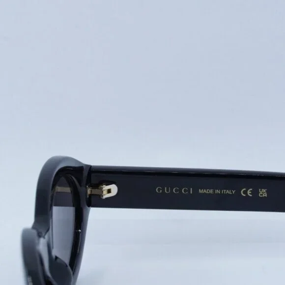 Gucci GG1579S 001 Sunglasses Shiny Black Oval Frame, Grey Lenses - Picture 6 of 10